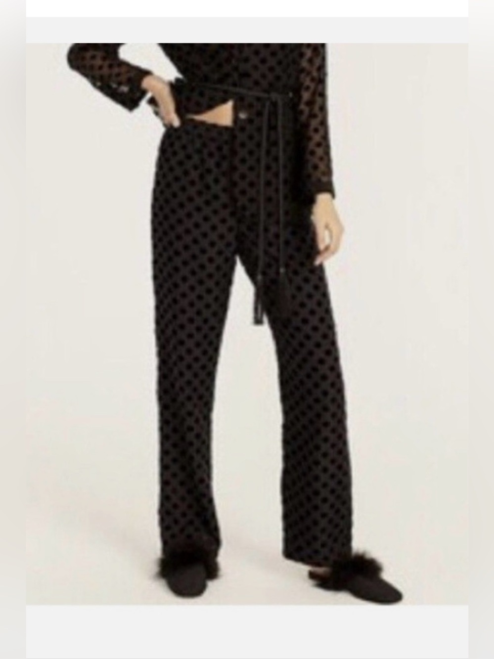 Like new black J. Crew Collection velvet polka dot straight leg pants, sz 6